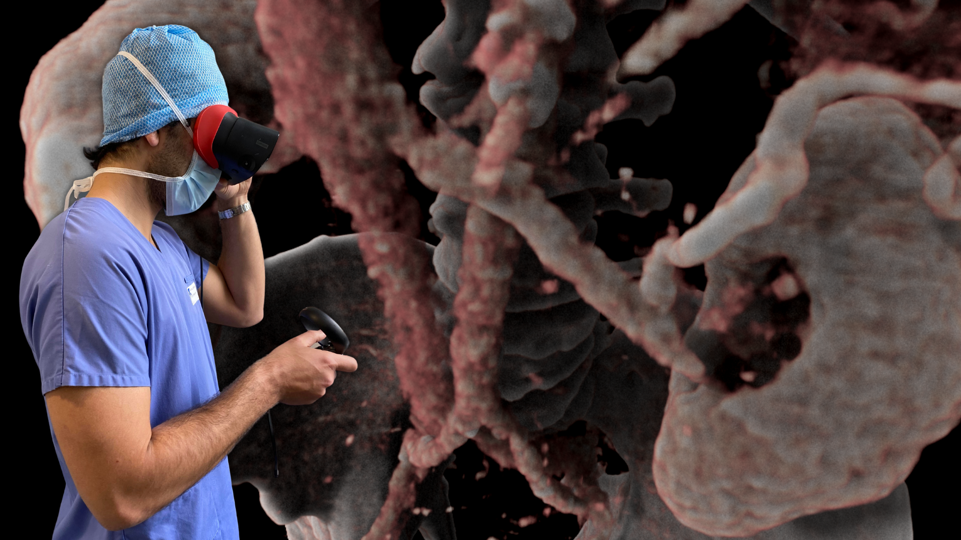 Montage of a doctor performing surgery in virtual reality